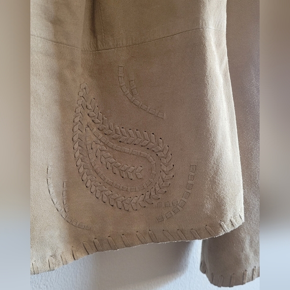 Liz Claiborne suede western paisley stitched jacket Women's XL tan blazer style - Picture 2 of 9